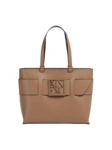 Armani Exchange torebka shopper z imitacji skóry beżowa