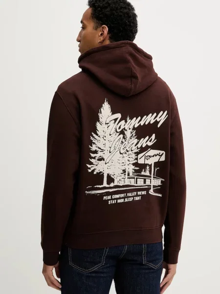 Tommy Jeans bluza z kapturem z nadrukiem brązowy