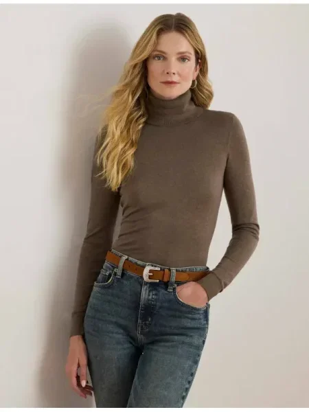 Pulover Lauren Ralph Lauren de mătase maro