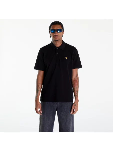 Tricou Carhartt WIP Short Sleeve Chase Pique Polo T-Shirt UNISEX Black/ Gold S negru