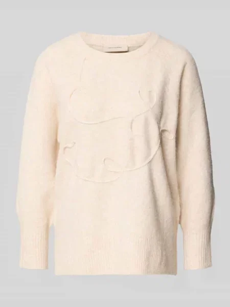 Sweter z dzianiny z okrągłym dekoltem model ‘Grsevalin’ Free/quent beżowy