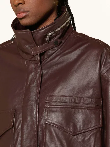 Allsaints Kožená Bunda Clay tmavě červená