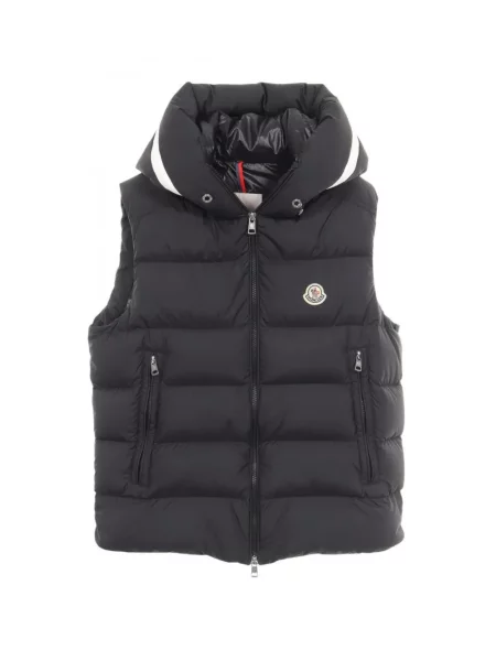 Vestă din puf Moncler cu glugă negru
