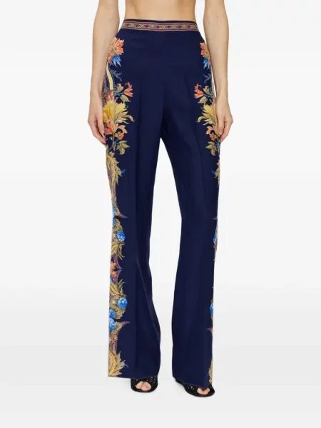 Μεταξωτό φλοράλ παντελόνι Etro με σχέδιο μπλε