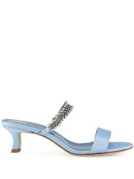 Sandale Manolo Blahnik din satin de cristal albastru