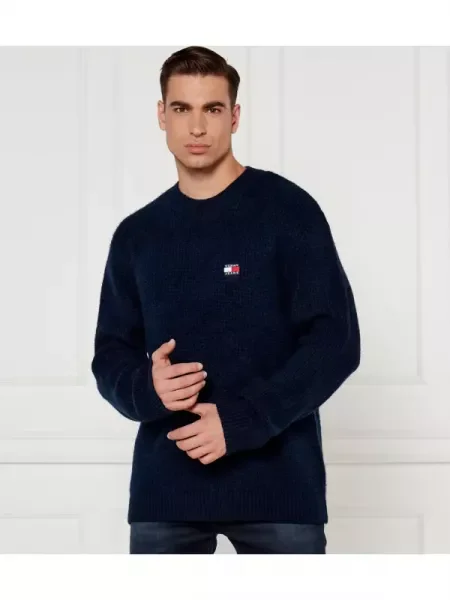 Tommy Jeans Kötött pulóver gyapjú hozzáadásával kék