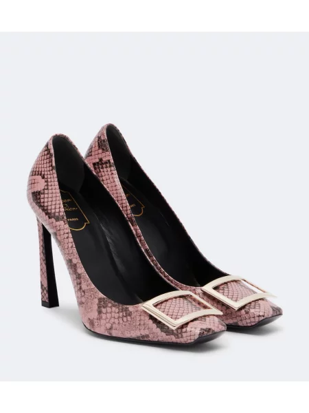 Pantofi cu toc Roger Vivier din piele cu imagine cu model piele de șarpe roz