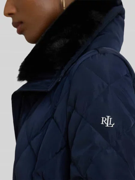 Płaszcz pikowany z odpinanym paskiem w talii Lauren Ralph Lauren granatowy