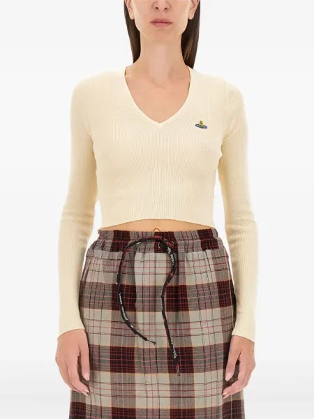 Pulover Vivienne Westwood cu broderie cu decolteu în V alb