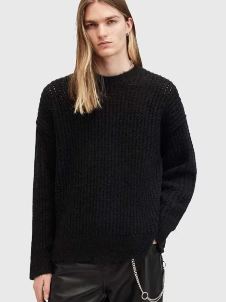 Пуловер с вълна AllSaints HARLEN CREW мъжки черно