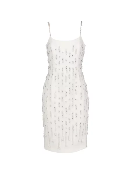 Rochie mini Marco Gabrielli Atelier cu mărgele cu bretele alb