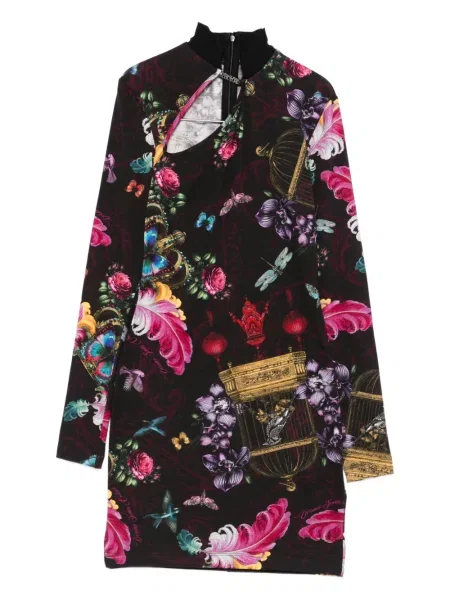 Rochie din denim Versace Jeans Couture cu model floral cu imagine de costum negru