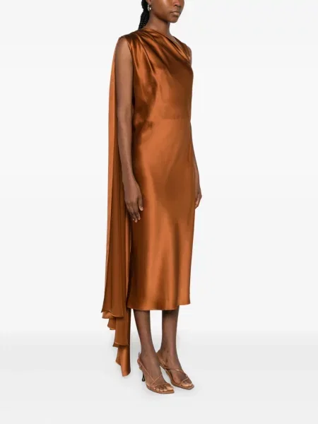 Rochie midi Max Mara de mătase drapată până la genunchi maro