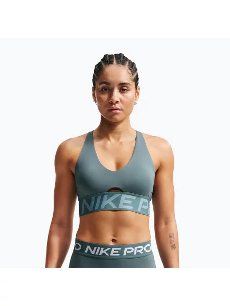Спортен сутиен Nike Pro Sculpt Medium Support mineral slate/denim turquoise/white бяло