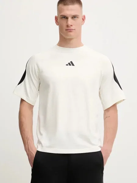 Тениска Adidas с принт бежово