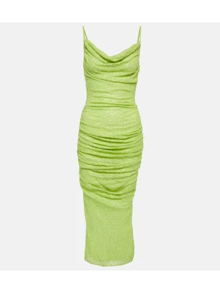Rochie midi Self-portrait plasă până la genunchi cu mărgele verde