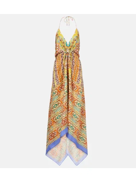 Jedwabna sukienka midi Etro z nadrukiem do kolan