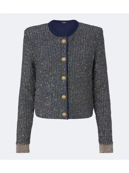 Geacă Balmain din tweed negru
