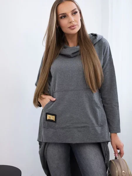 Długa długi powrót bluza z kapturem Kesi z kapturem szara