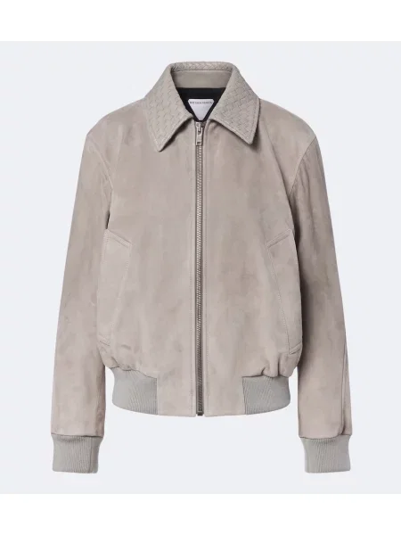 Geacă Bottega Veneta din piele de căprioară gri