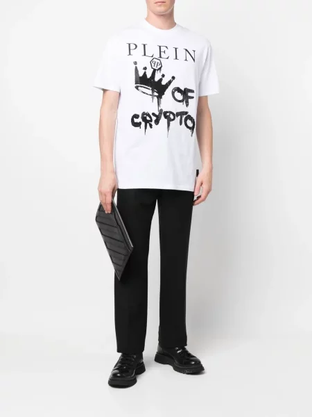 Raštuotas trumpas marškinėliai Philipp Plein balta