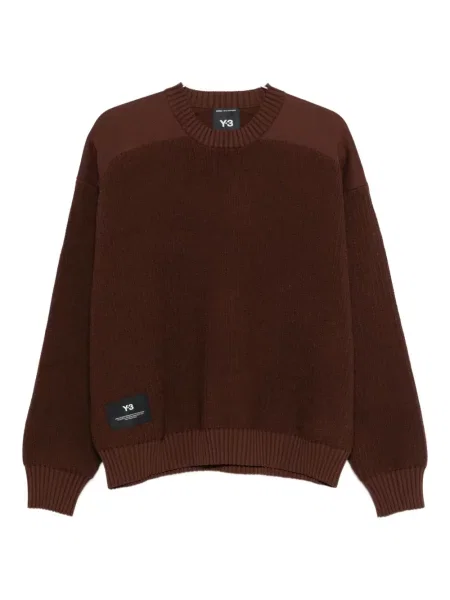Pulover Y-3 cu decolteu rotund maro