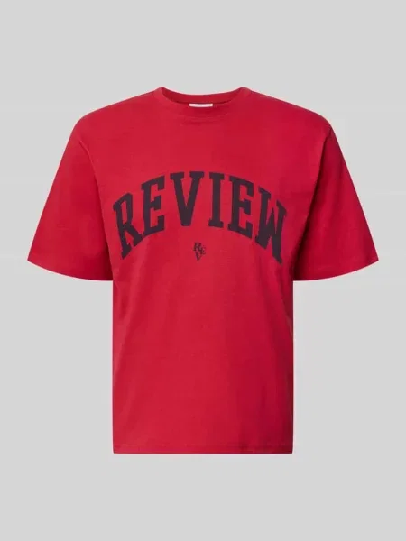 T-shirt z nadrukiem z logo i okrągłym dekoltem Review czerwona