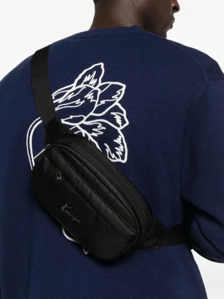 Curea Kenzo cu broderie negru