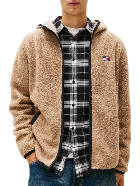Pulover Tommy Hilfiger Jeans iz flisa kaki