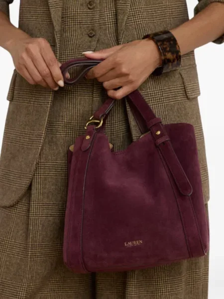 Geantă shopper Lauren Ralph Lauren din piele de căprioară roșu