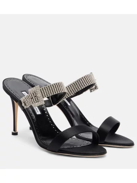 Papuci tip mules Manolo Blahnik din satin negru