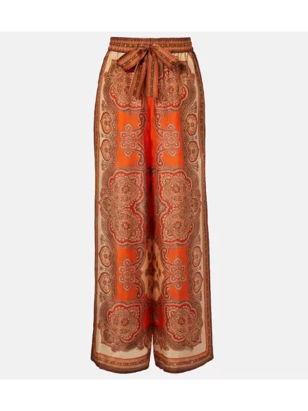 Pantaloni palazzo Zimmermann de mătase cu model paisley maro