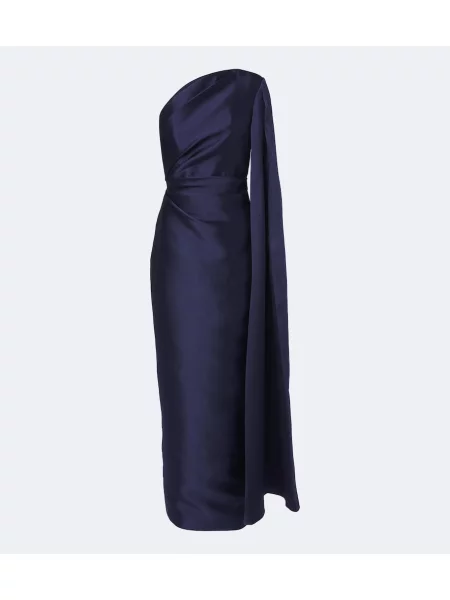 Rochie Solace London din satin cu un umăr gol albastru