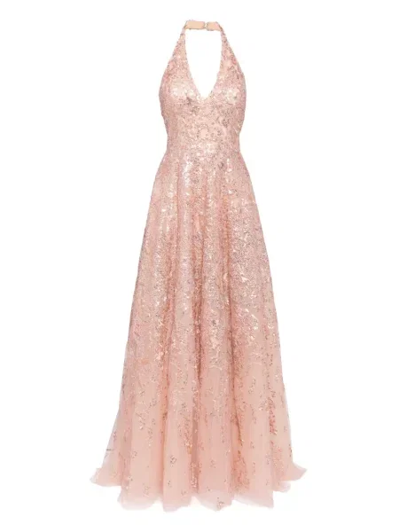 Rochie maxi Saiid Kobeisy cu broderie de costum roz