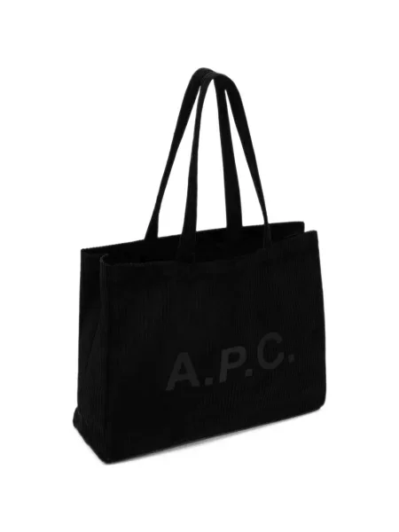 Τσάντα shopper A.p.c. κοτλέ με σχέδιο μαύρο