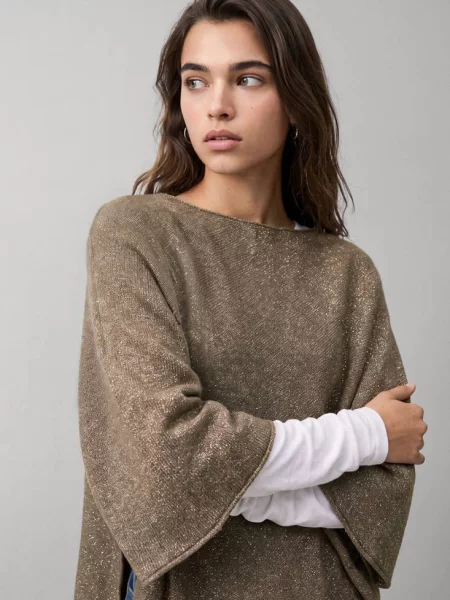 Asymetryczny sweter peleryna jasny/pastelowy brąz Teen uniwersalny MANGO TEEN