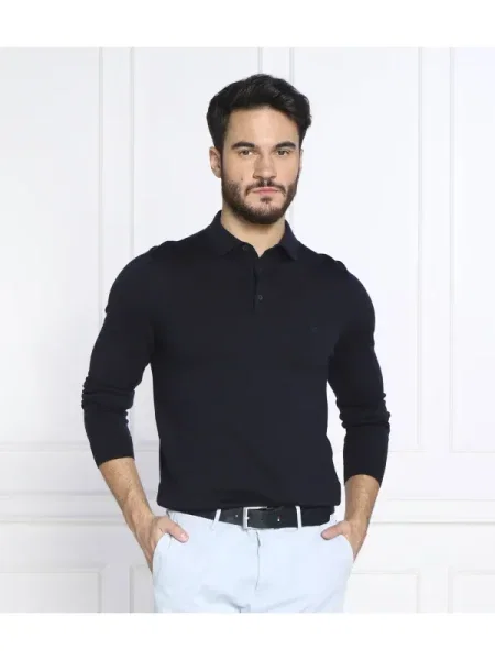 BOSS BLACK de lână polo | regular fit albastru