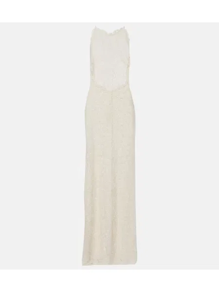 Rochie maxi Alexandra Miro din dantelă de costum alb