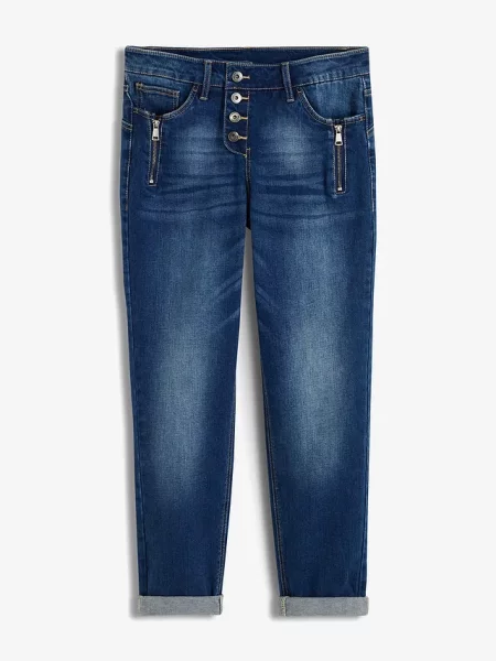 Dżinsy o kroju boyfriend mid waist niebieskie