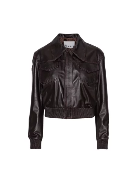 Kurtka skórzana Remain Birger Christensen klasyczna brązowa