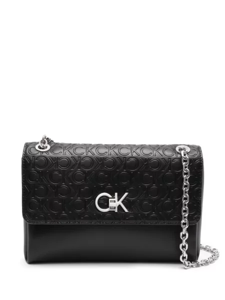 Geantă Calvin Klein din piele cu autograf negru