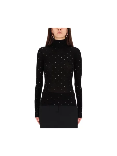 Sweter z golfem Rabanne wełniany z ćwiekami czarny