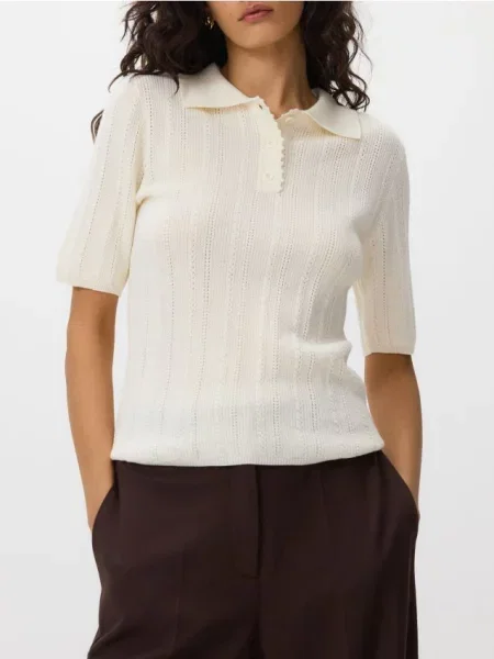 Reserved Pulover stil polo cu adaos de lână nude