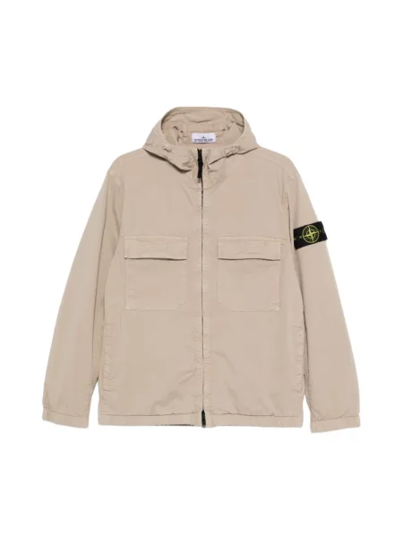 Kurtka Stone Island z kapturem z twillu z kamieniami beżowa
