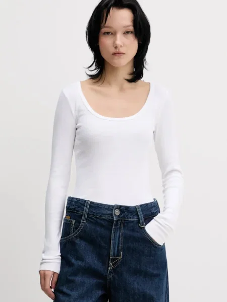 Tričko s dlouhým rukávem Hollister Co. béžová