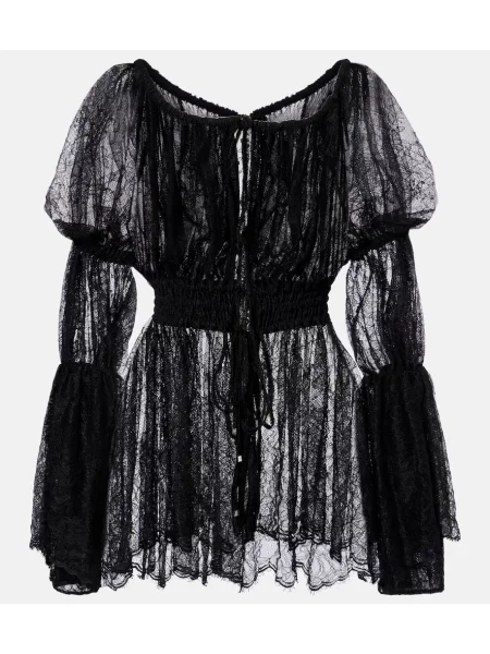 Top Blumarine cu model floral din dantelă negru