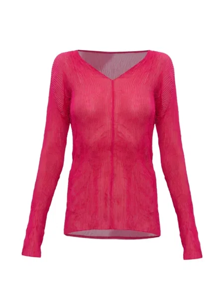 Bluzka Issey Miyake z dekoltem w serek plisowana różowa