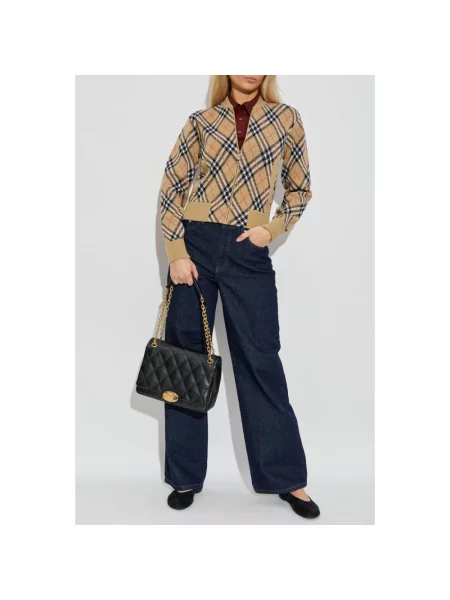 Kurtka Burberry wełniana w kratę z nadrukiem beżowa