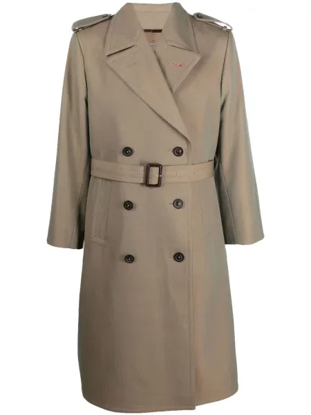 Trenci Maison Margiela de lână cu două rânduri de nasturi verde