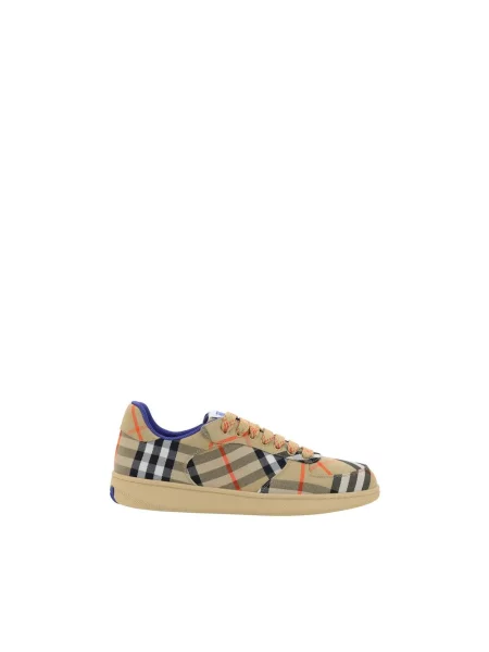 Sneakersy Burberry w kratę z nadrukiem skórzane beżowe
